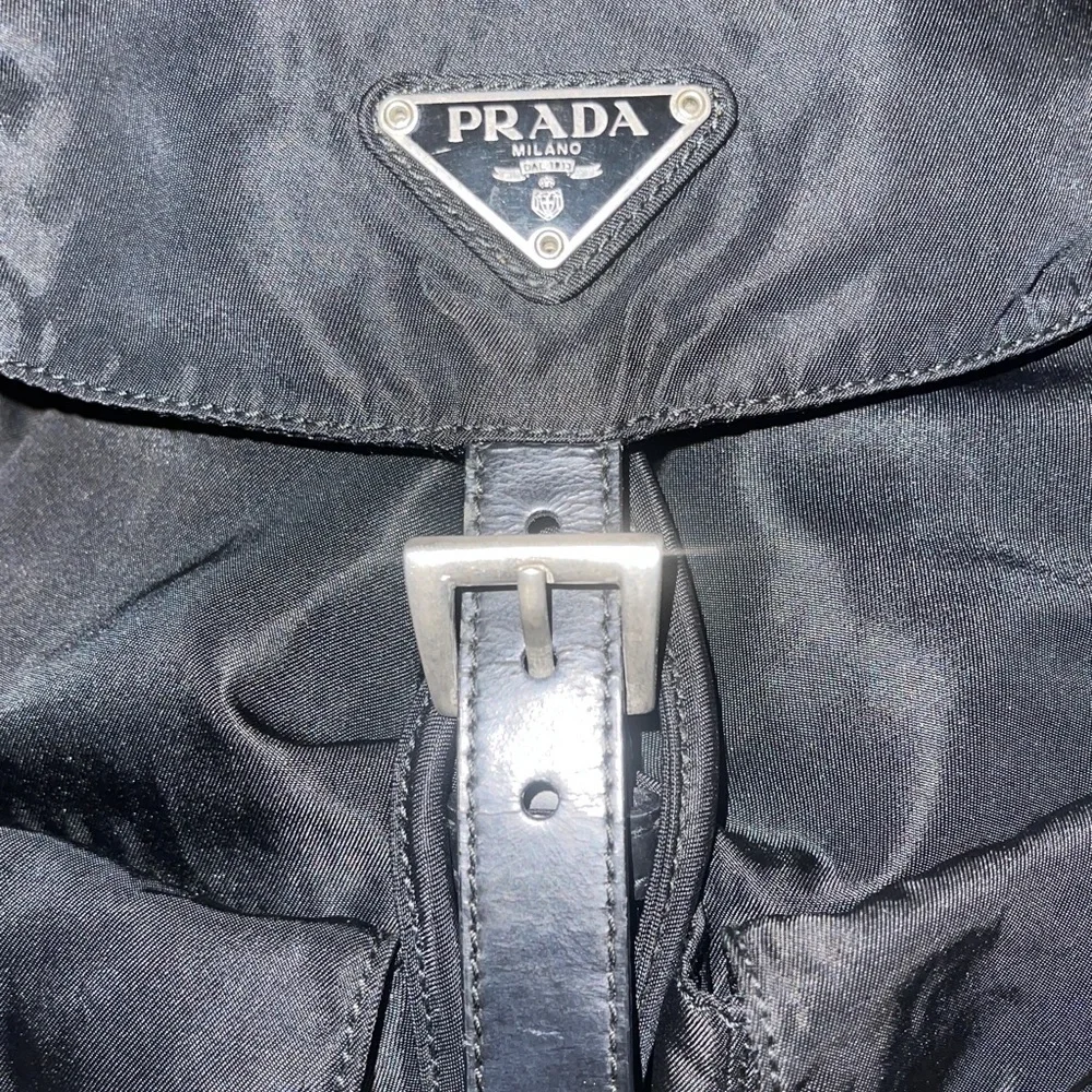 Black Vintage Prada Tessuto Nylon Backpack Unisex (Small Size) w/ AD COA